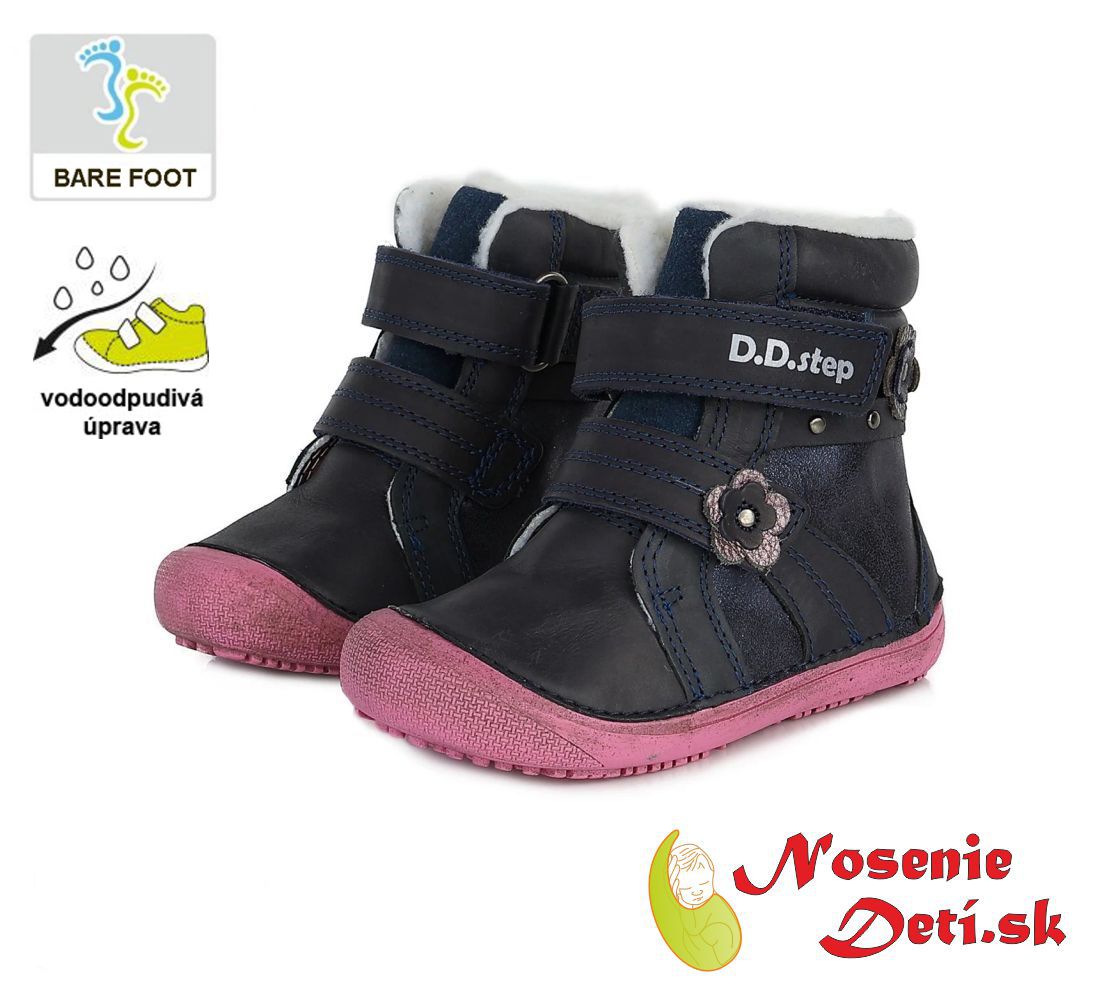 Dívčí zimní barefoot boty kozačky DD Step Modrorůžové Kvítky 063-580