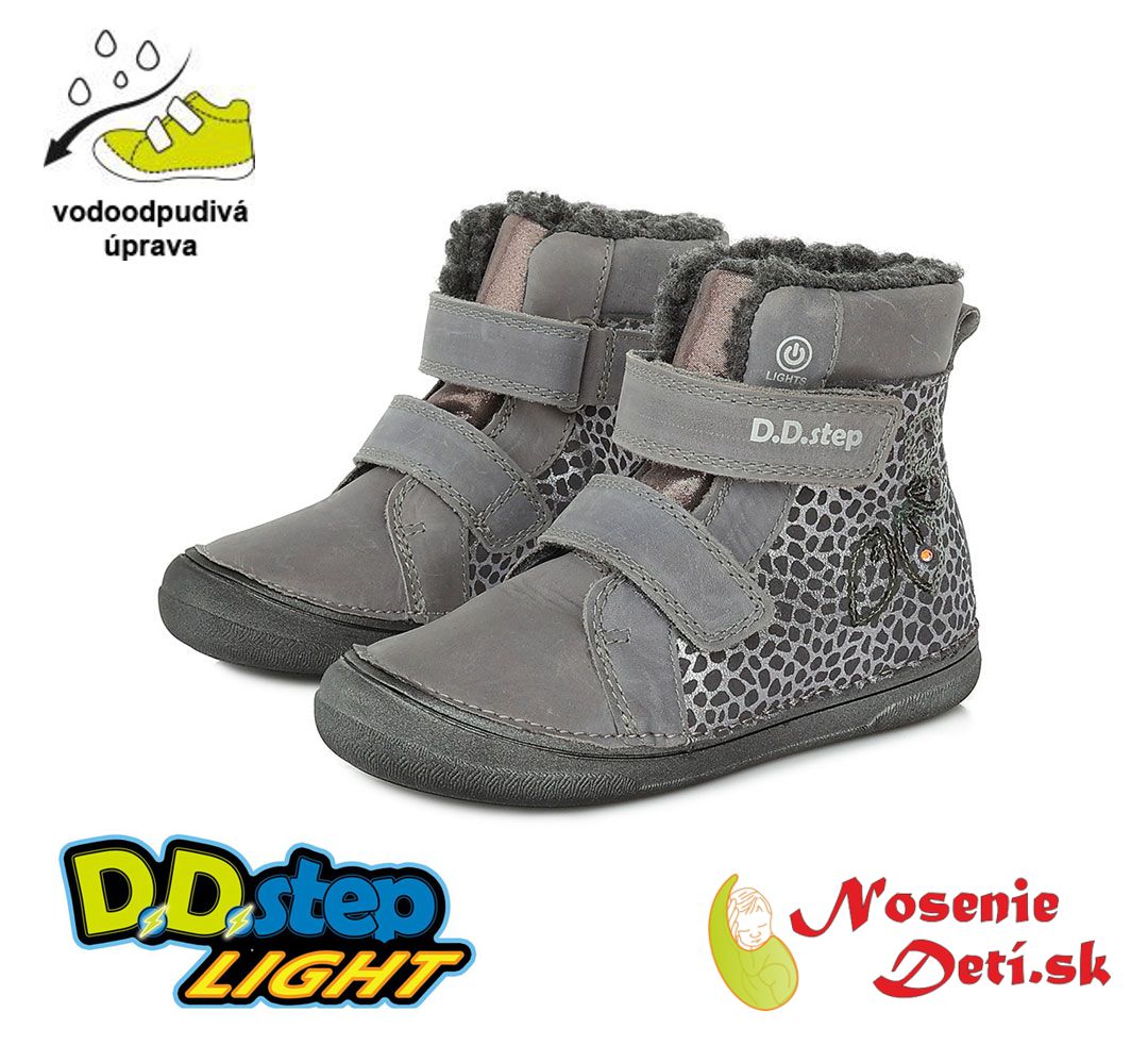 Dívčí zimní svítící boty DD Step Šedé blikající 078-238A