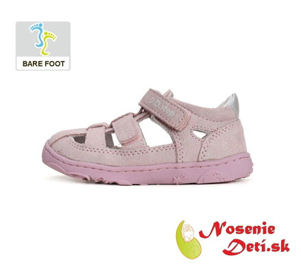 Dievčenské kožené barefoot sandále pevná päta Svetloružové D.D. Step 077-41565B