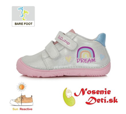 Dievčenské kožené barefoot topánky D. D. Step Striebornoružové Dúha 073-41578A
