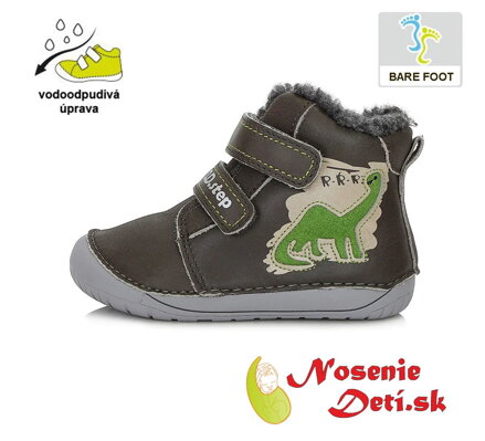 Barefoot detské zimné topánky DD Step Khaki Šedá Dino 070-327A