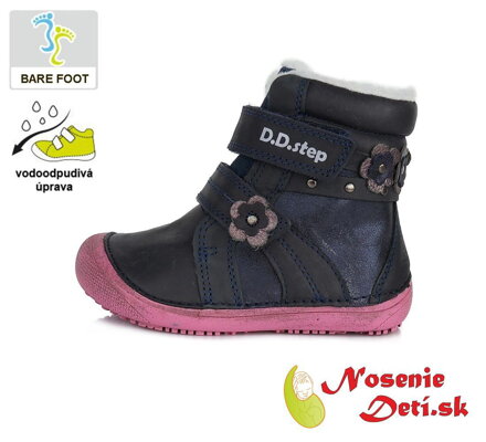 Dívčí zimní barefoot boty kozačky DD Step Modrorůžové Kvítky 063-580