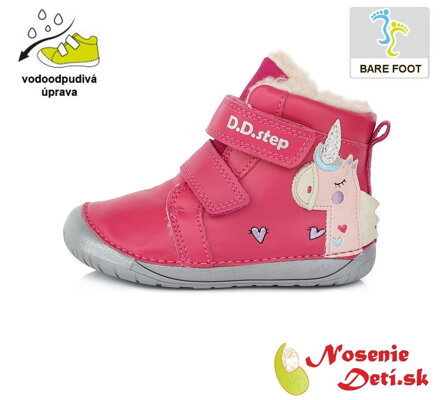 Dívčí zimní barefoot boty DD Step Růžová Jednorožec 070-328A