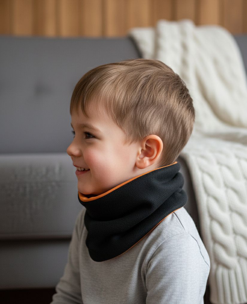 Detský obojstranný nákrčník Fleece bavlna Čierna Horčicová Detský obojstranný nákrčník Fleece bavlna Čierna Horčicová