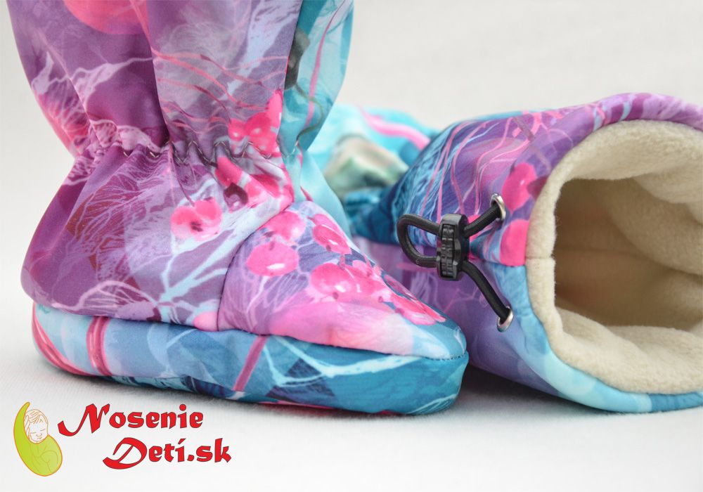 Detské softshellové vysoké capačky na zimu Bimbio Bobuľkový krík Ružovotyrkysová