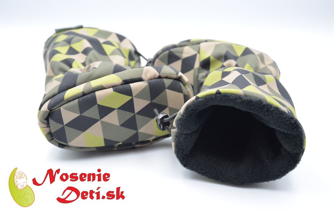 Detské softshellové vysoké capačky Bimbio Khaki Trojuholníky