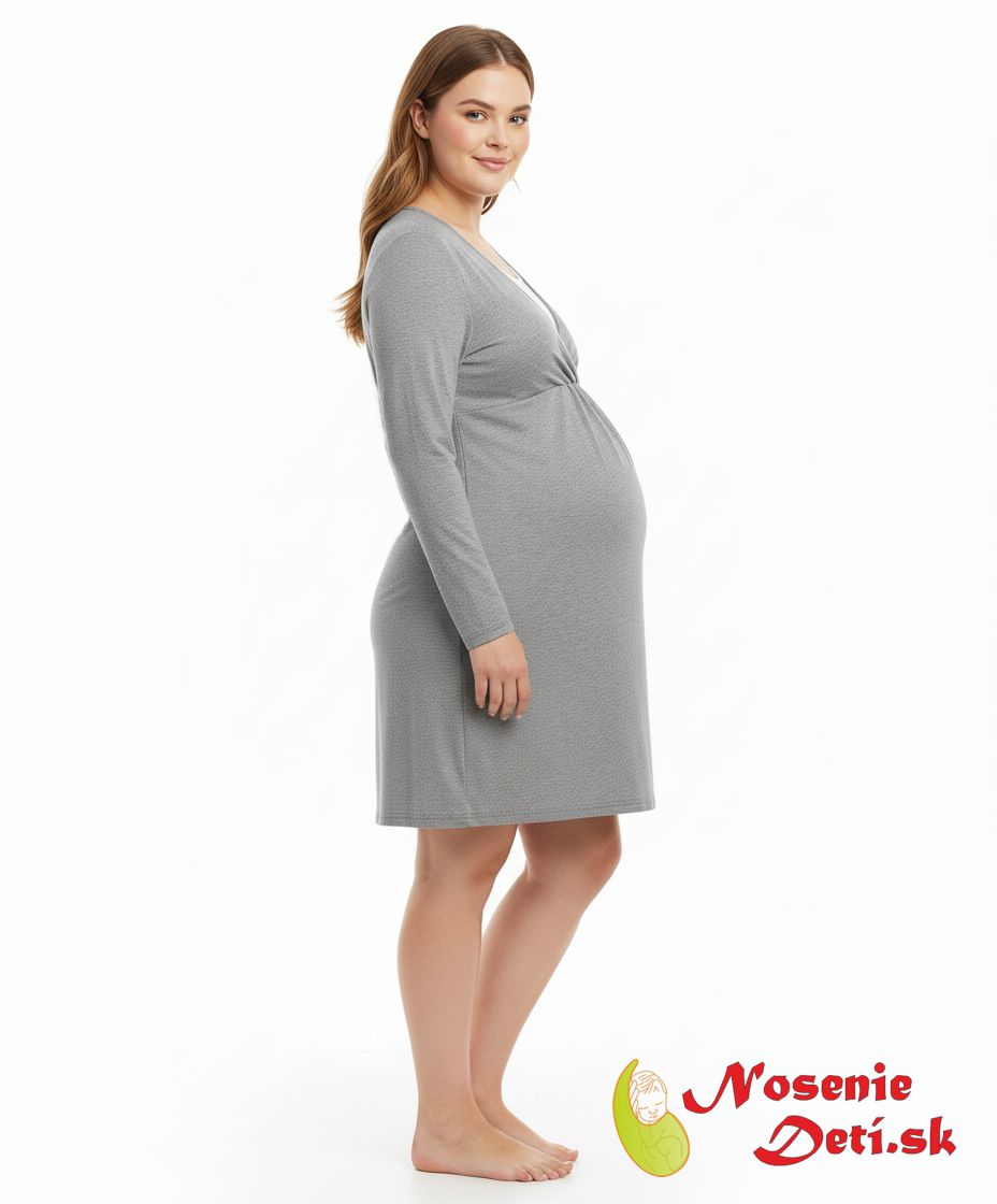 Tehotenská nočná košeľa na kojenie dlhý rukáv Lucia Šedý melír