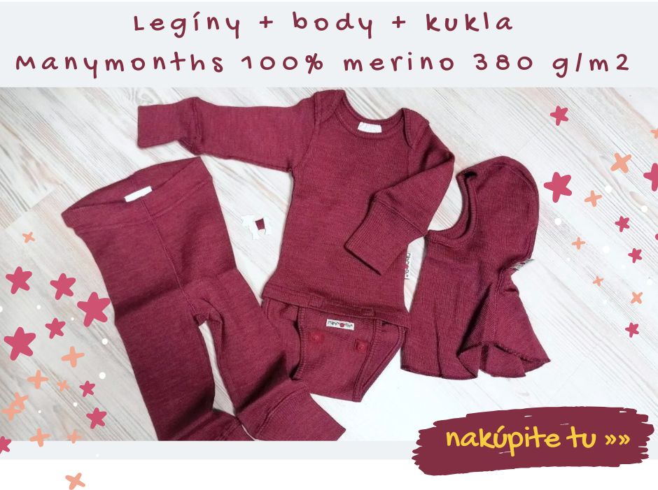Detské legíny v sete merino vlna Manymonths Dark Cerise