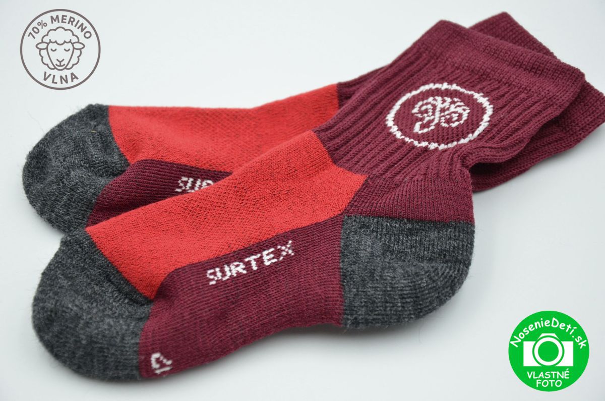 Zimné Merino vlnené ponožky pre deti Surtex Bordo Červená Šedá
