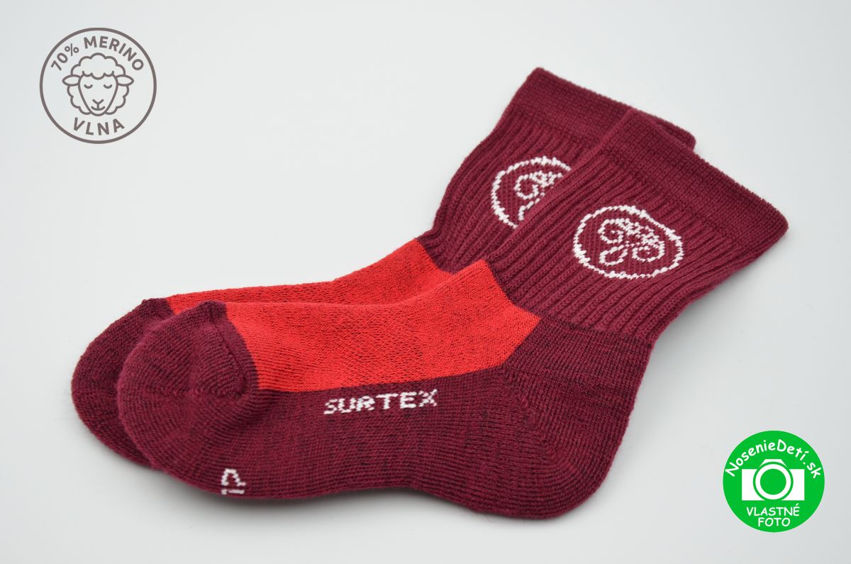 Zimné Merino vlnené ponožky pre deti Surtex Bordo Červená