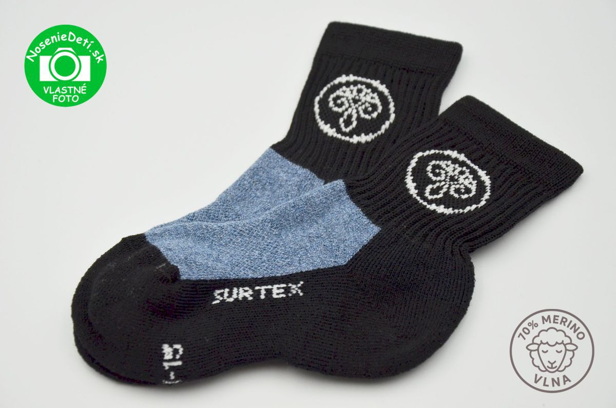 Zimné Merino vlnené ponožky pre deti Surtex Čierna Šedomodrá