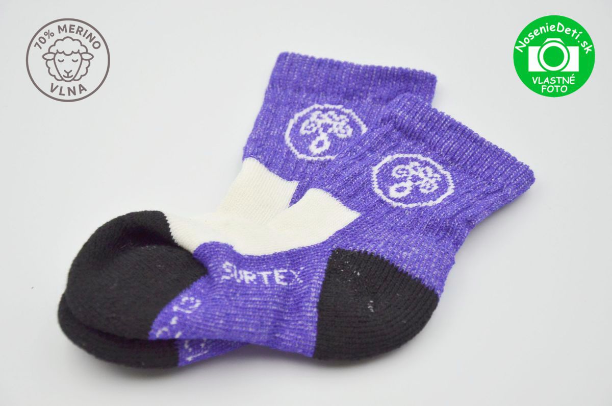 Zimné Merino vlnené ponožky pre deti Surtex Fialová Biela