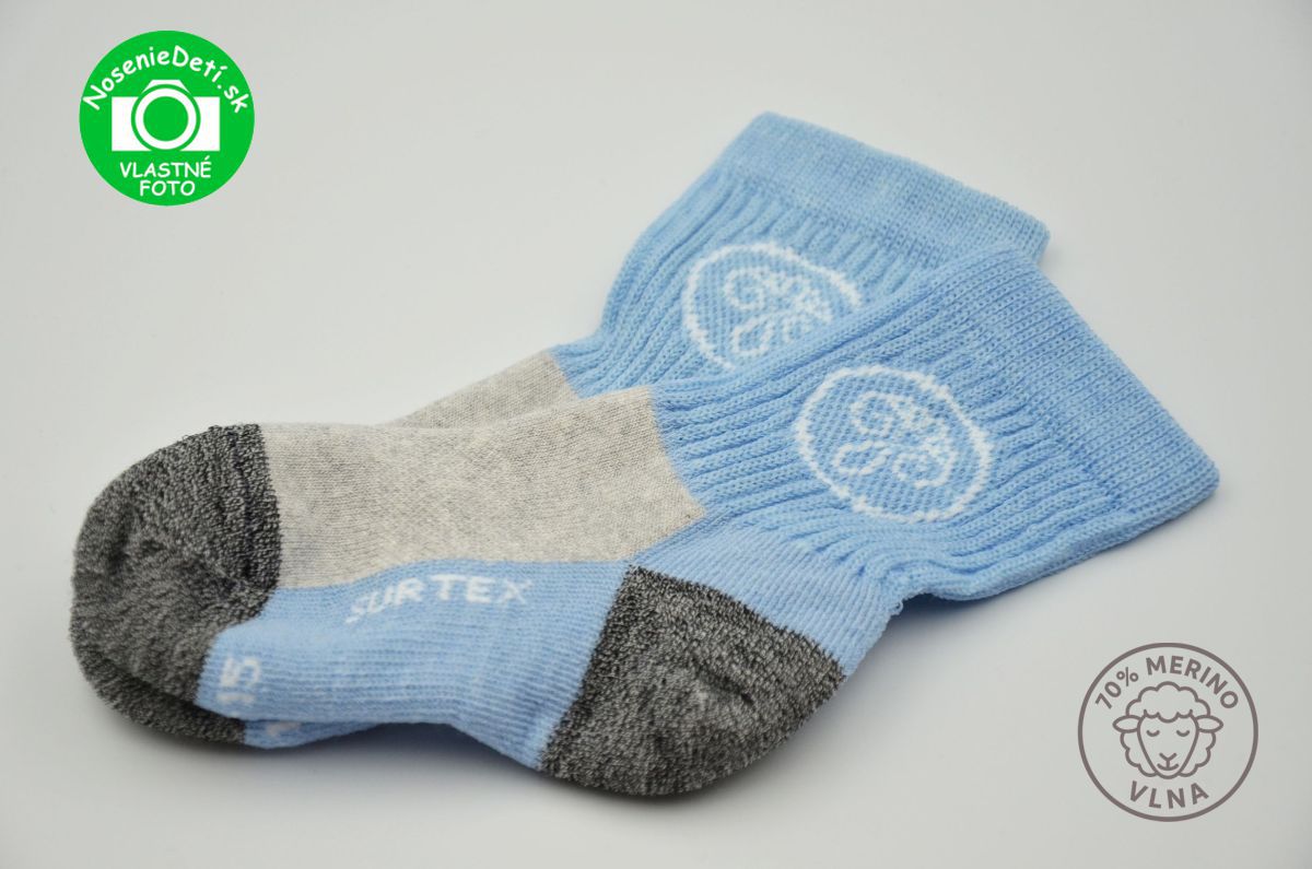 Zimné Merino vlnené ponožky pre deti Surtex Svetlomodrá Šedá