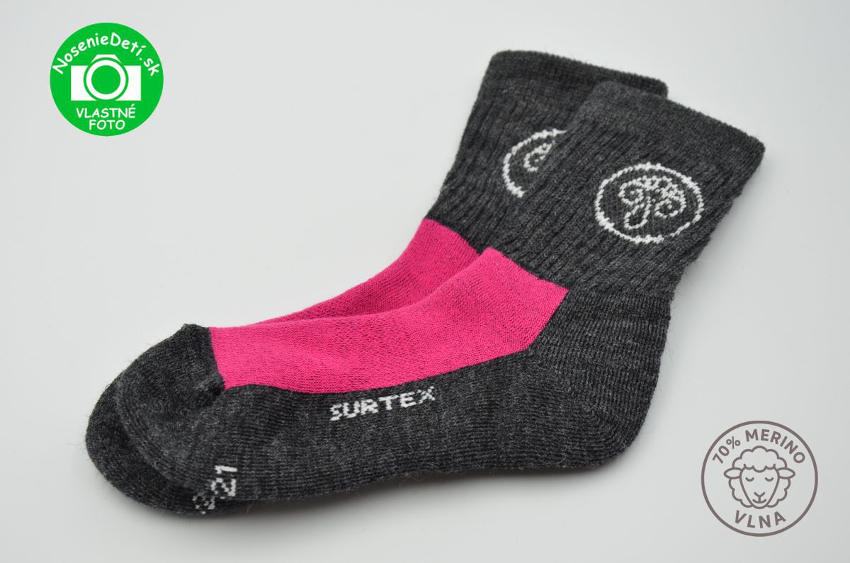 Zimné Merino vlnené ponožky pre deti Surtex Tmavošedá Fuksia