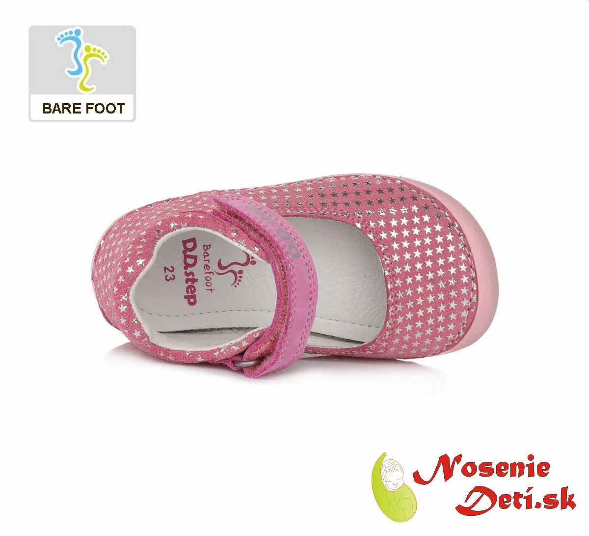 Barefoot dievčenské letné sandálky balerínky Ružové s hviezdičkami DD Step