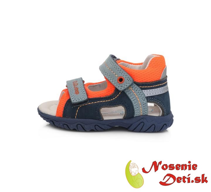 Chlapčenské letné kožené sandále modré s oranžovým lemom DD Step