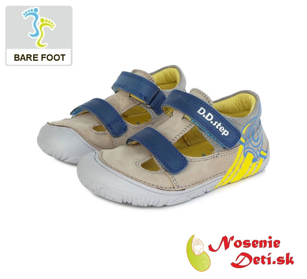 Barefoot chlapčenské letné sandále Svetlošedé Raketa DD Step 073-23A