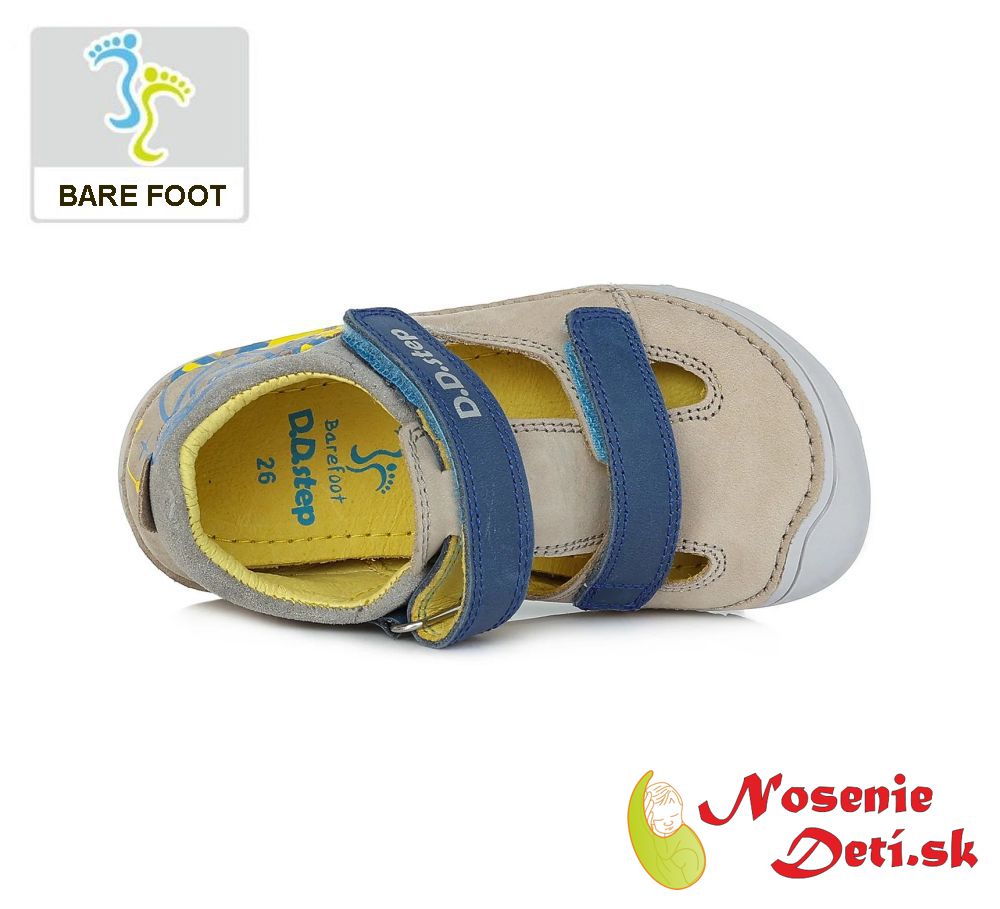 Barefoot chlapčenské letné sandále Svetlošedé Raketa DD Step 073-23A