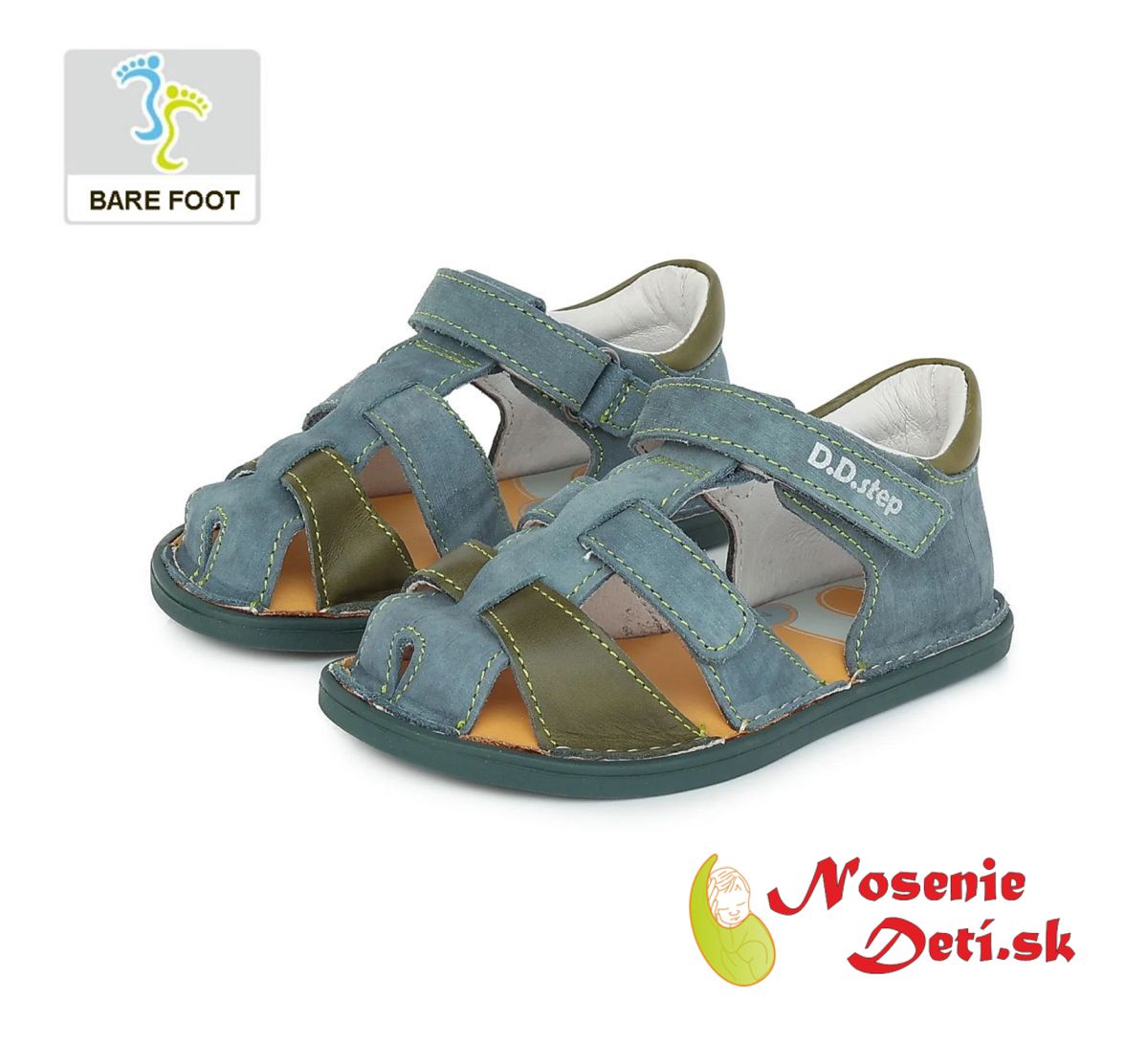 Chlapčenské barefoot sandále s pevnou pätou Modrošedé DD Step 076-382C