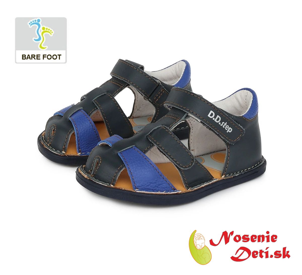 Chlapčenské barefoot sandále s pevnou pätou Tmavomodré DD Step 076-382D