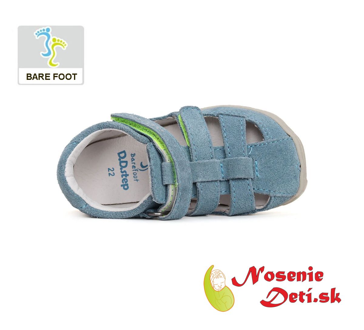 Chlapčenské kožené barefoot sandále s pevnou pätou Svetlomodré D.D. Step 077-41565A