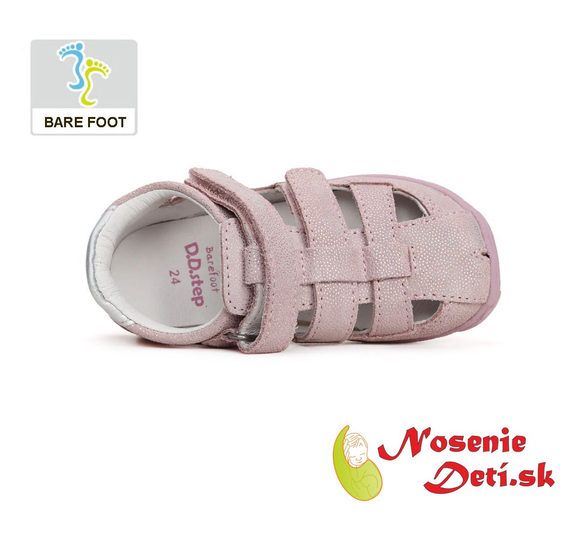 Dívčí kožené barefoot sandály s pevnou patou Světle růžové D.D. Step 077-41565C