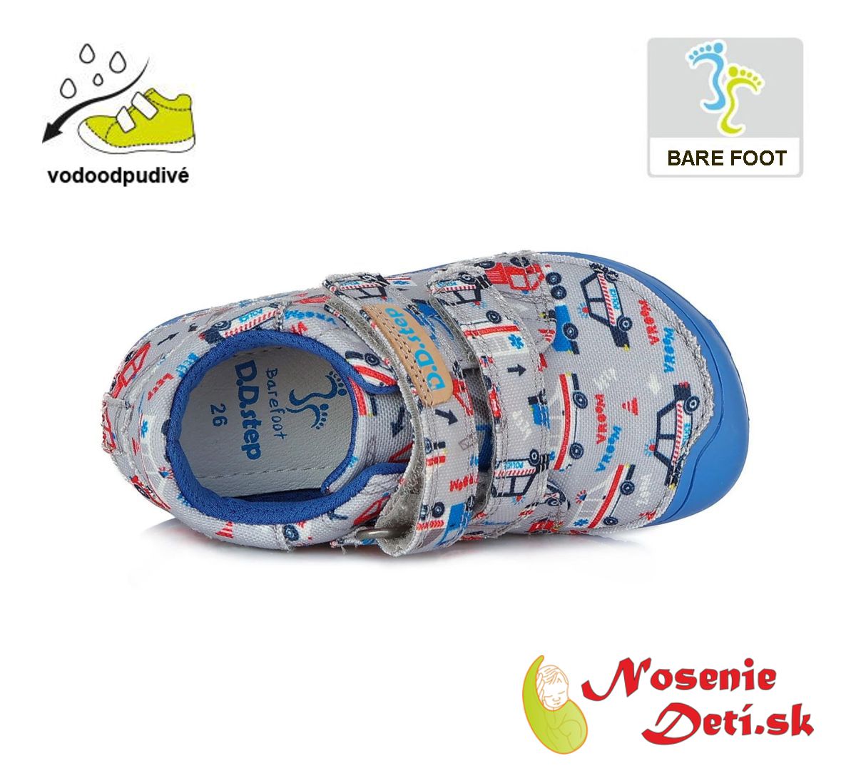 Dětské barefoot plátěnky chlapecké DD Step Šedomodré Auta 073-180A