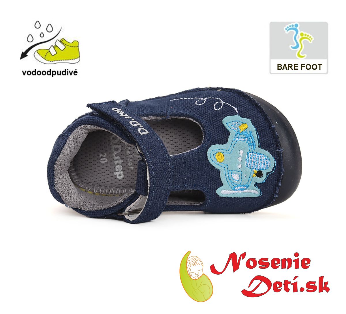 Dětské barefoot plátěnky D.D. Step Tmavě modré Letadlo C070-41195