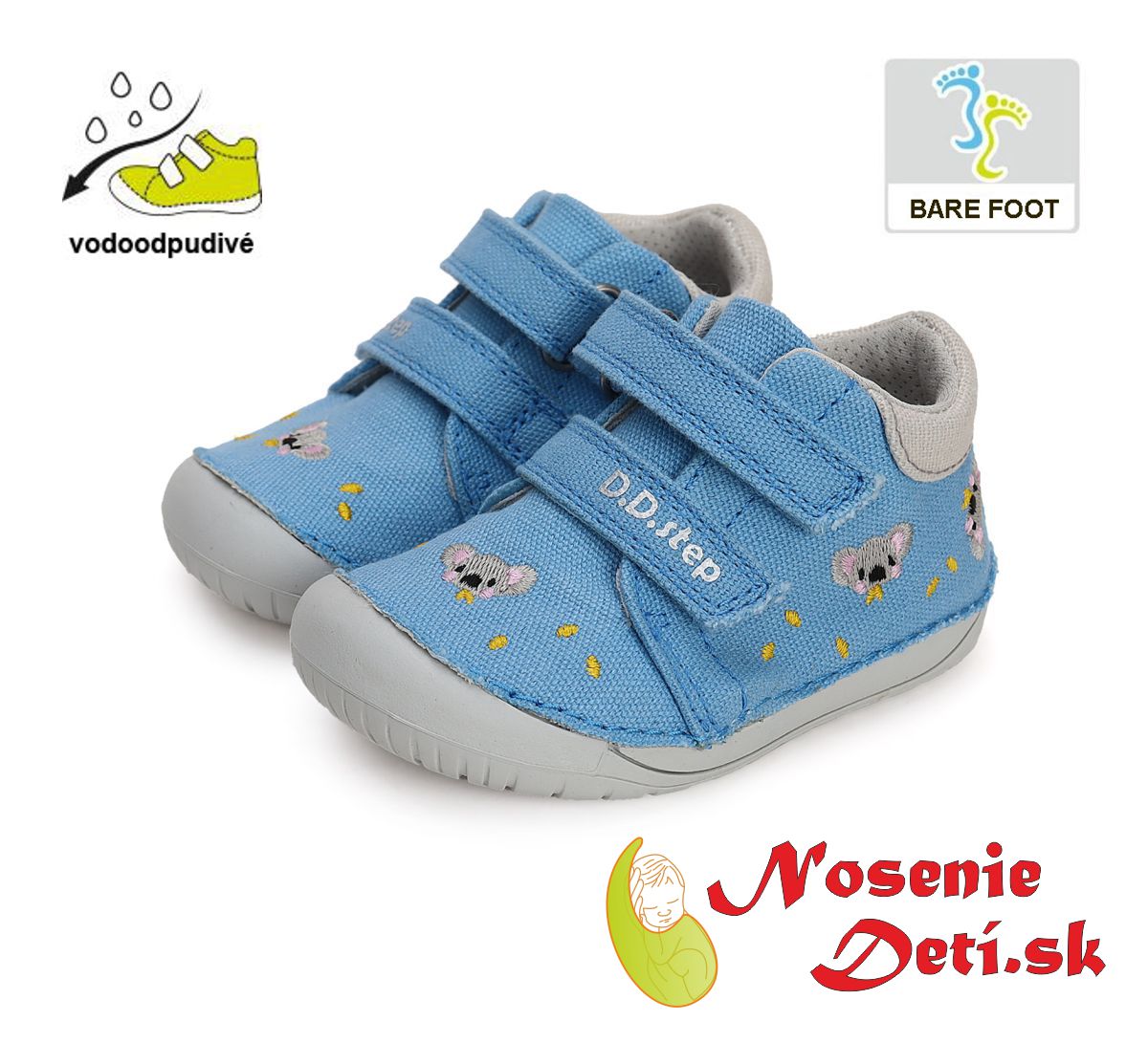 Dětské barefoot plátěnky D.D. Step Světle modré Koala C070-41709