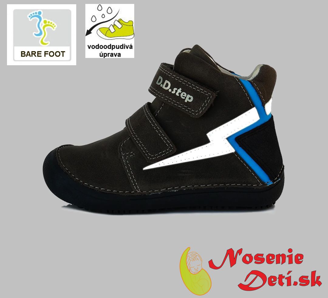Barefoot chlapčenská členková obuv DD Step jarné jesenné topánky Šedé Blesk 063-144A
