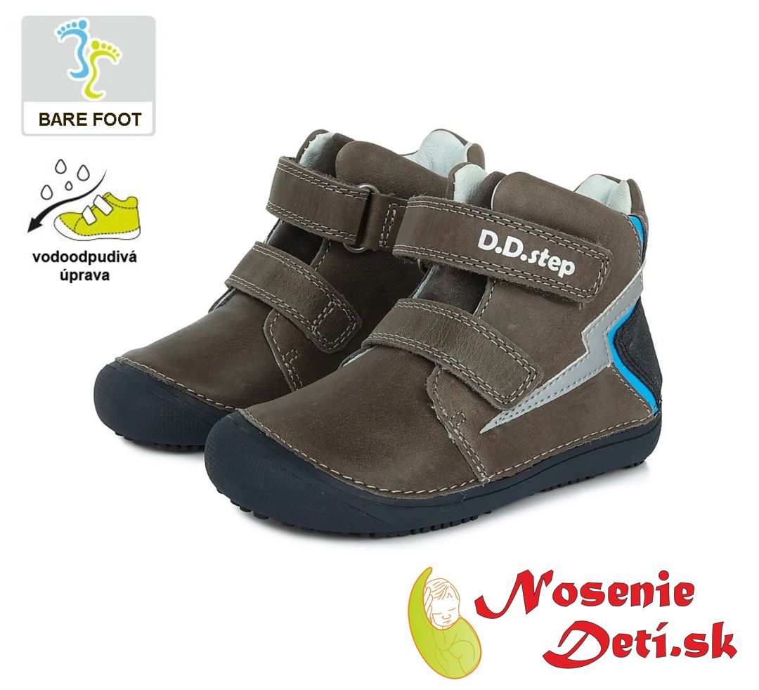 Barefoot chlapčenská členková obuv DD Step jarné jesenné topánky Šedé Blesk 063-144A
