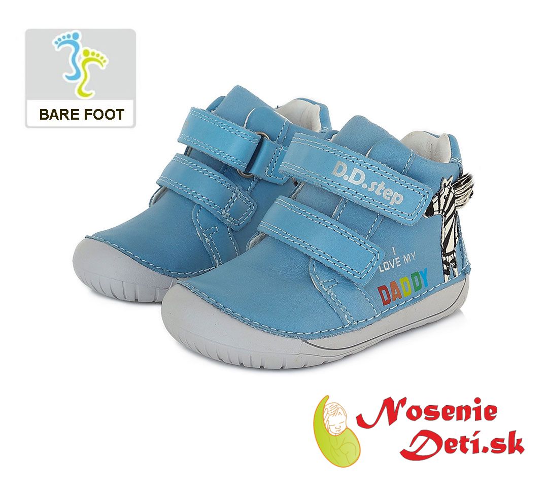 Barefoot chlapčenské jarné jesenné topánky DD Step Bledomodré zebra 070-794A