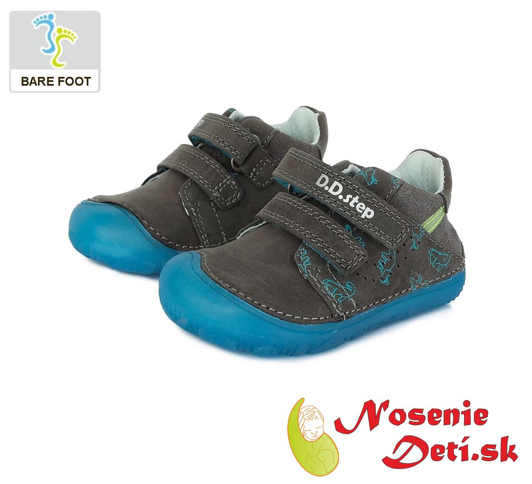Barefoot topánky detské chlapčenské DD Step Tmavošedé Dinosauri 073-919A