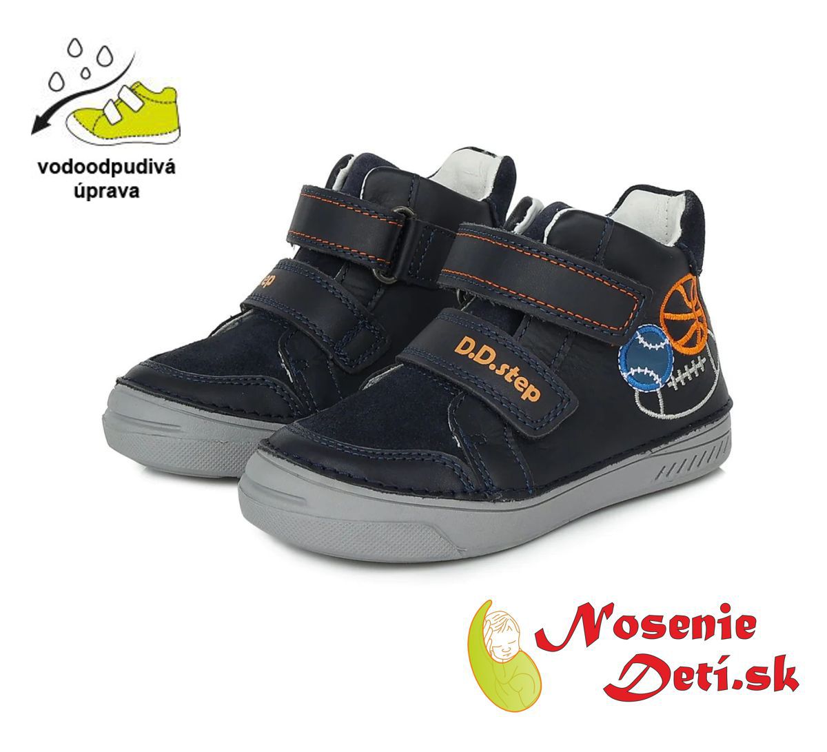 Chlapčenská kožená členková obuv DD Step Tmavomodrá Lopty 040-357