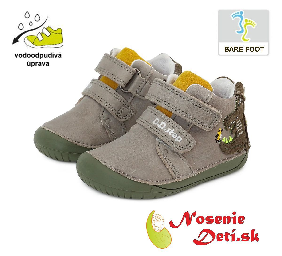 Barefoot detská kožená prechodná obuv DD Step Grey Khaki Krokodíl 070-316A