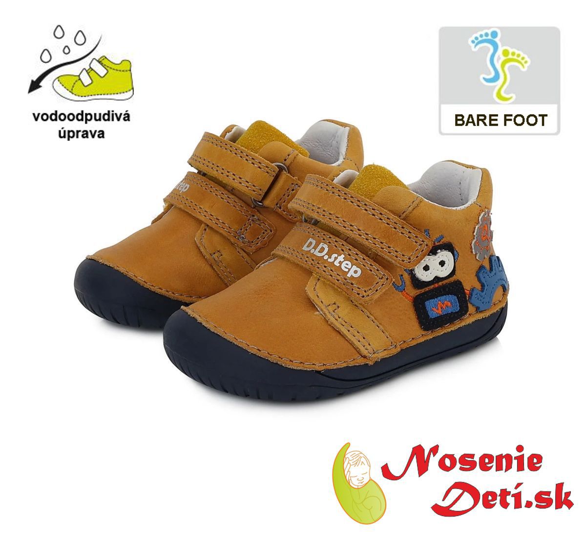 Barefoot detská kožená prechodná obuv DD Step Horčicová Robot 070-337A