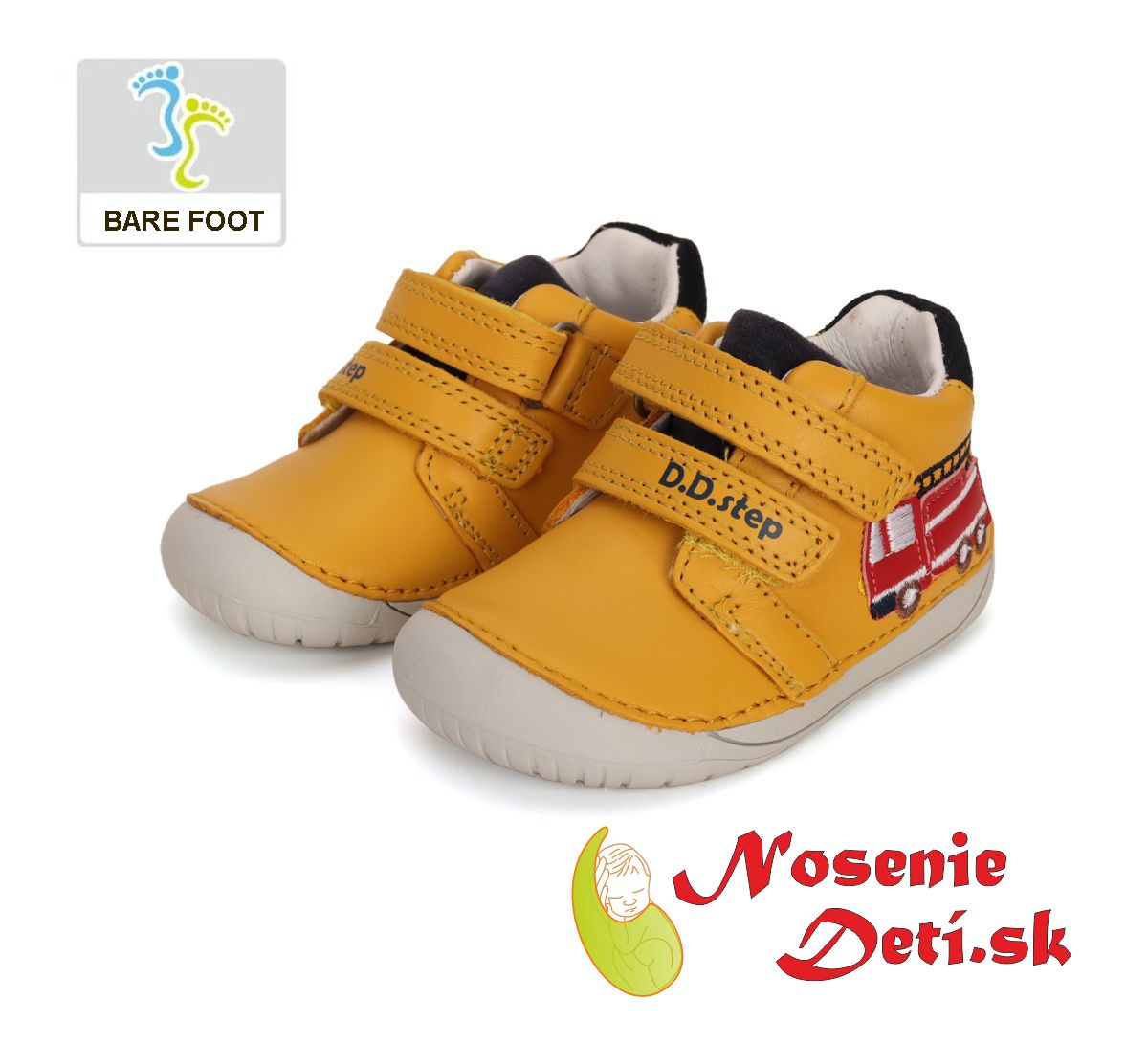 Barefoot detské kožené topánky D.D.Step Horčicové Hasiči 070-41783A