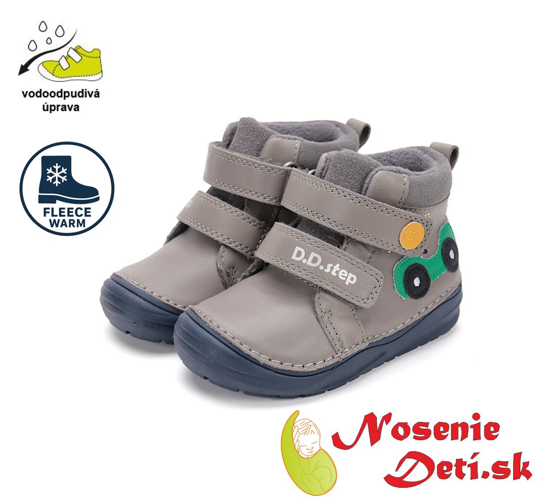 Chlapčenské zateplené kožené topánky D.D. Step Dark Grey Autíčko 071-52771B