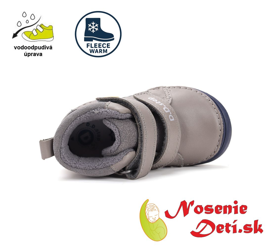 Chlapčenské zateplené kožené topánky D.D. Step Dark Grey Autíčko 071-52771B