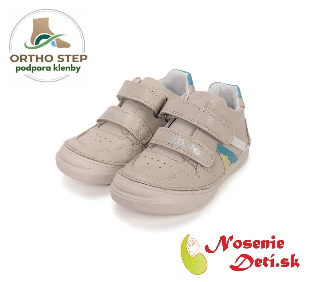 Dětské celoroční kožené boty tenisky D.D. Step Cream 040-61252