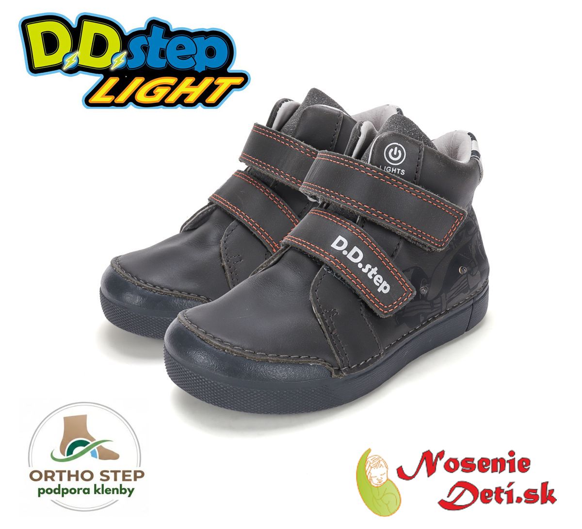 Chlapčenské blikajúce svietiace členkové topánky D. D. Step Marine Grey F1 068-62454 Chlapčenské blikajúce svietiace členkové topánky D. D. Step Marine Grey F1 068-62454