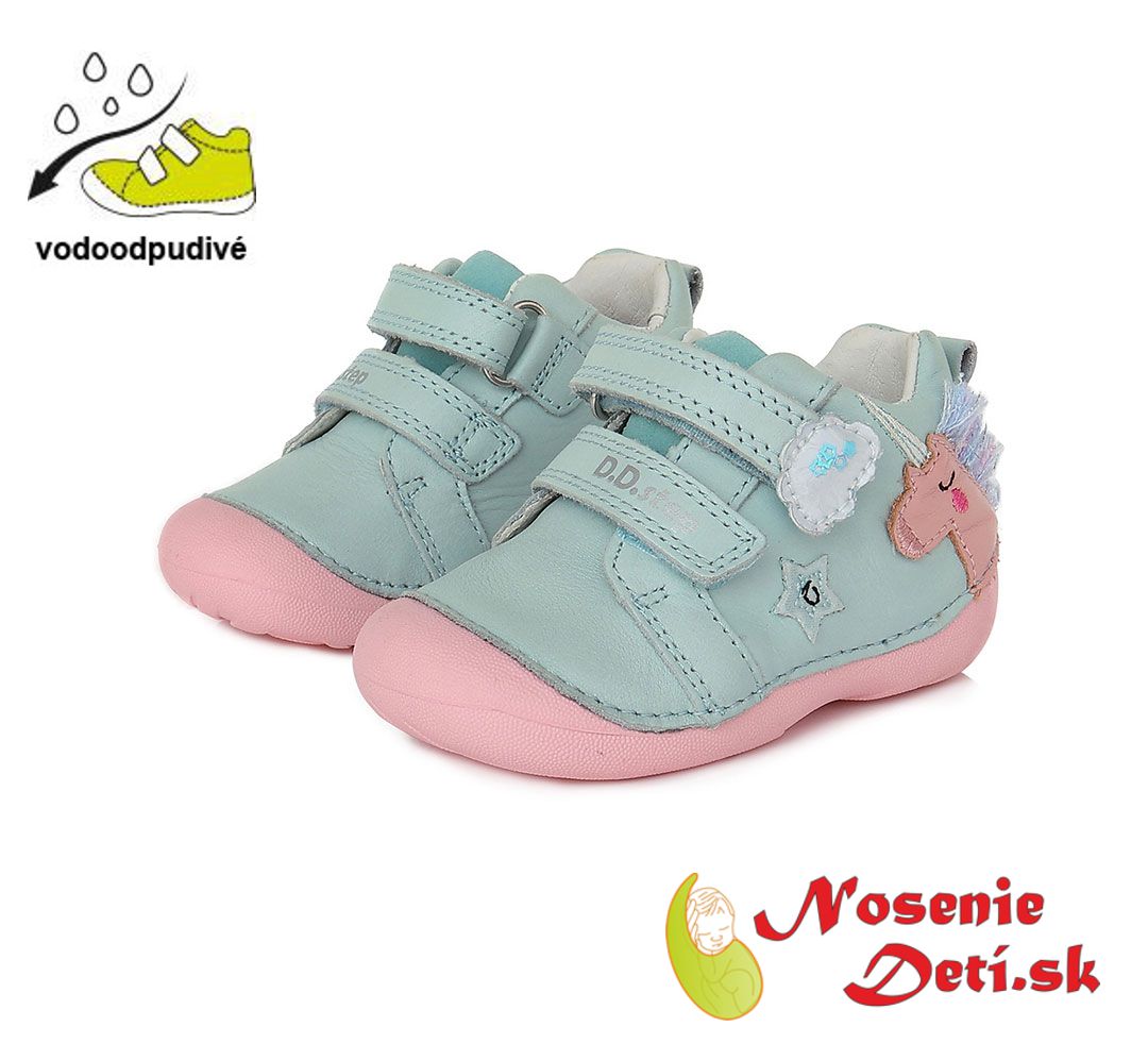 Barefoot alternatíva obuv dievčenské prechodné topánky DD Step Sky Blue Jednorožec 015-706