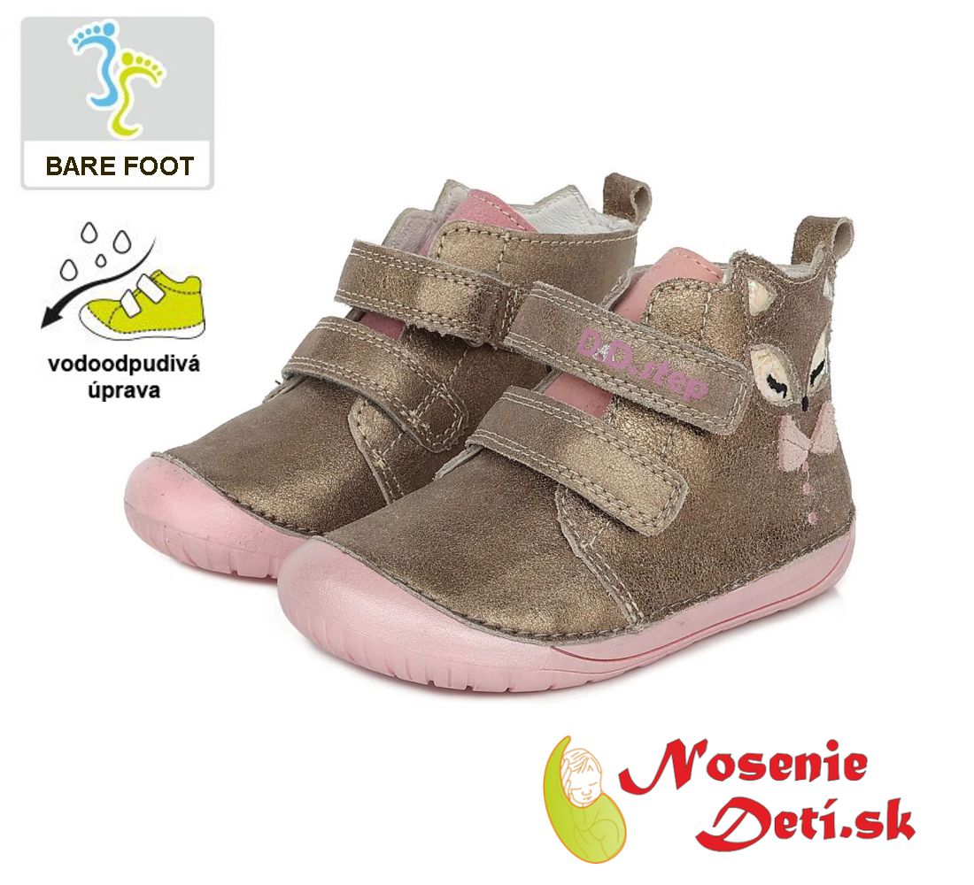 Dievčenské barefoot jarné jesenné topánky DD Step Bronze Líška 070-534