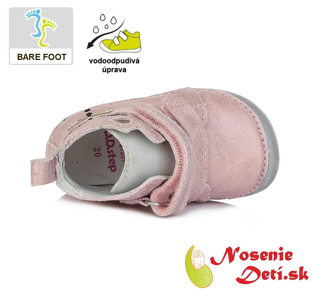 Dievčenské barefoot jarné jesenné topánky DD Step Ružovostrieborné Líška 070-534A
