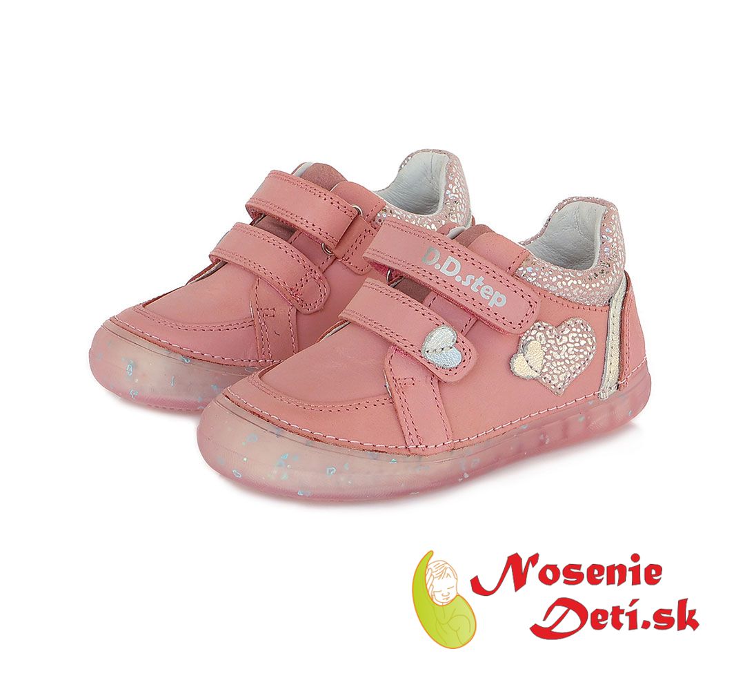 Detská jarná jesenná dievčenská obuv DD Step topánky Svetloružové srdiečka 078-343A