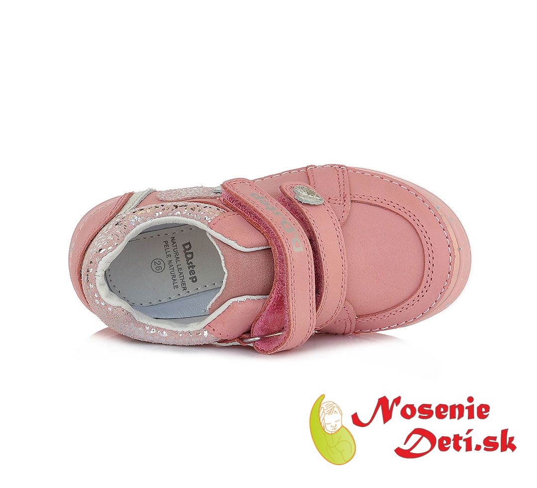 Detská jarná jesenná dievčenská obuv DD Step topánky Svetloružové srdiečka 078-343A