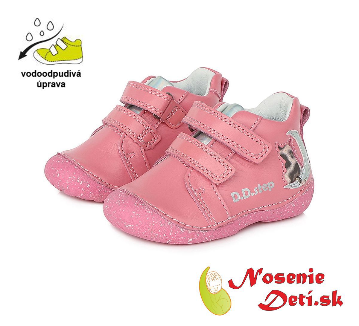 Barefoot alternativa obuv dívčí celoroční boty D.D.Step Světle růžové Kočička 015-353A. Vhodné pro normální/úzká chodidla. Vodoodpudivá povrchová úprava.