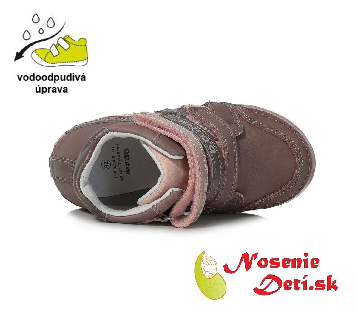 Dievčenské kožené členkové topánky DD Step Šedofialové Pink 040-316
