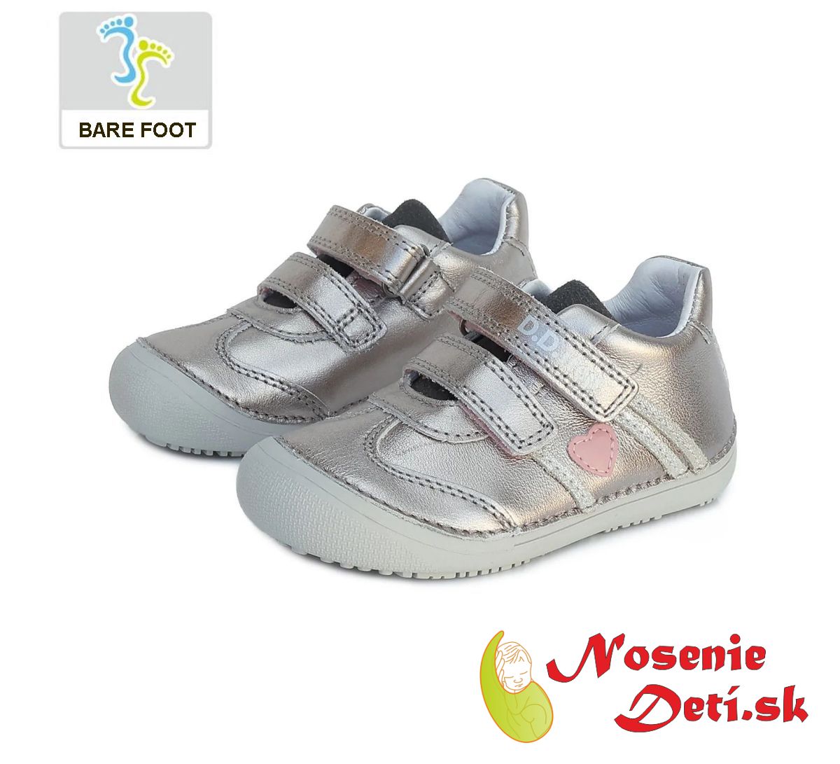 Barefoot dievčenská obuv DD Step topánky Strieborné Srdiečko 063-348A