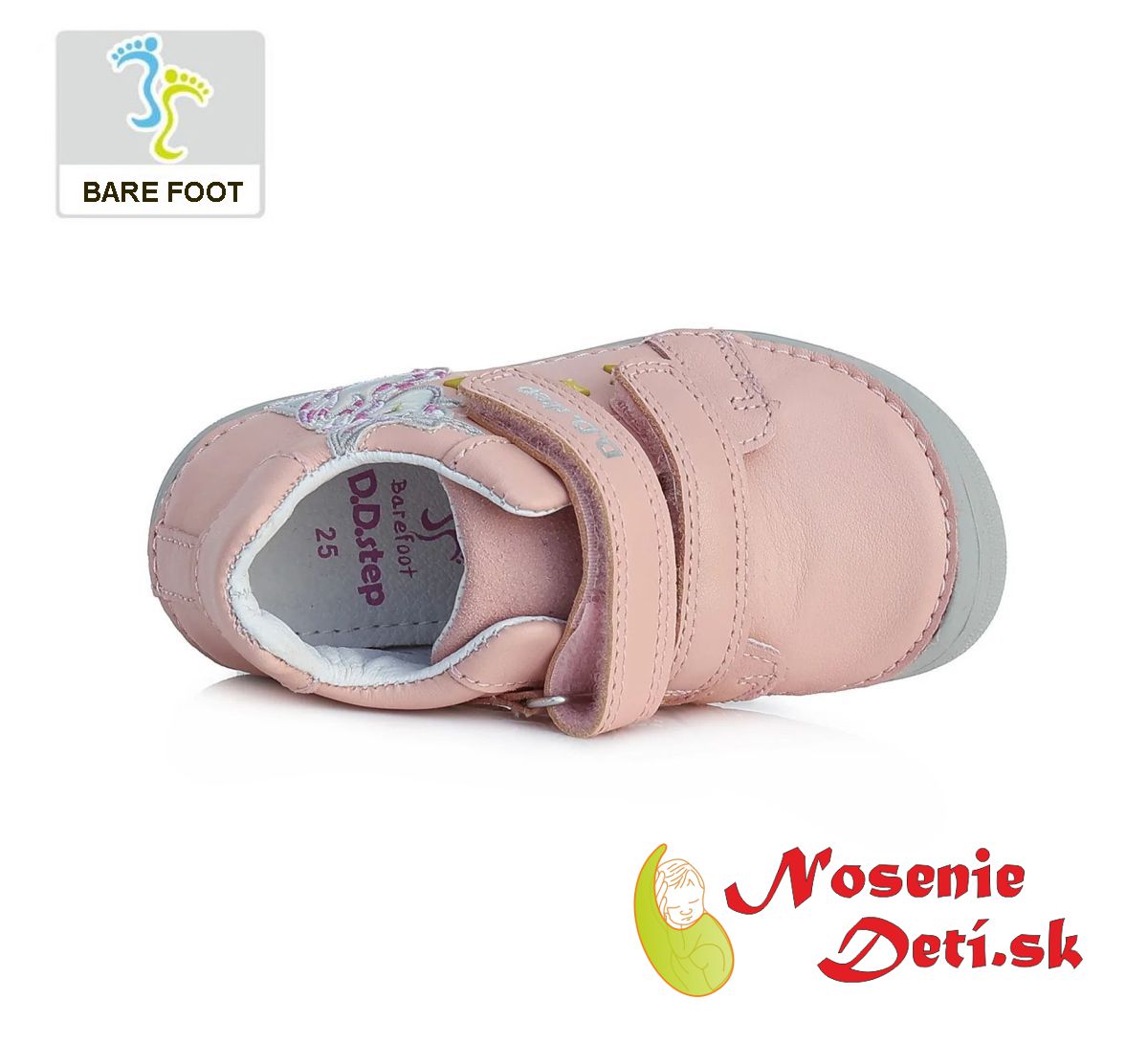 Barefoot celoroční dívčí boty D.D. Step Světle růžové Jednorožec 063-357A